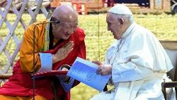 File photo of Pope Francis with Buddhist leader in Mongolia