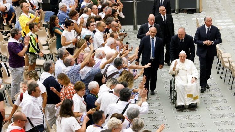 Pope Francis attends a meeting with the Family Promotion Association "Marriage Encounter" at the Vatican