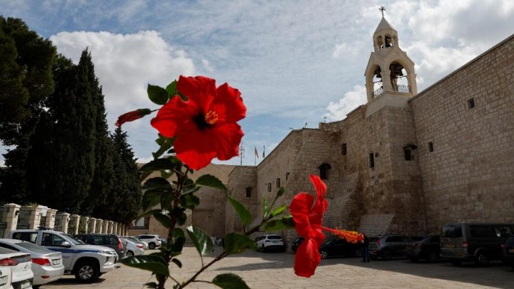 Blumen wachsen am Rand einer Kirche