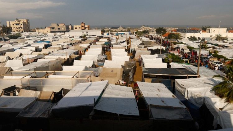 A tent camp sheltering displaced Palestinians, in Khan Younis