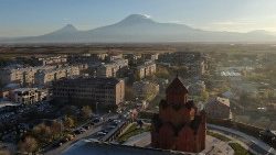 Mount Ararat on the horizon in Armenia