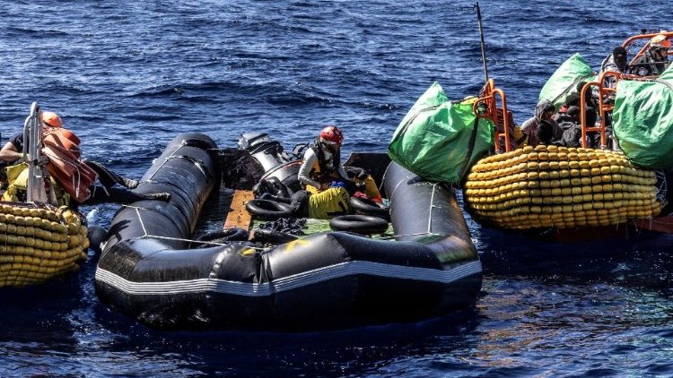File photo of a rubber dinghy used by migrants to cross the Mediterranean 