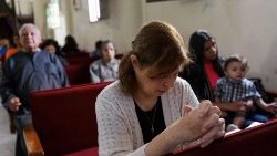 Palestinian Christians at the Holy Family Church in Gaza City