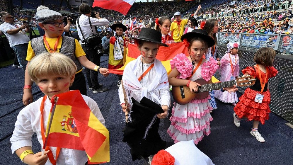 Падчас сустрэчы з дзецьмі на Алімпійскім стадыёне ў Рыме