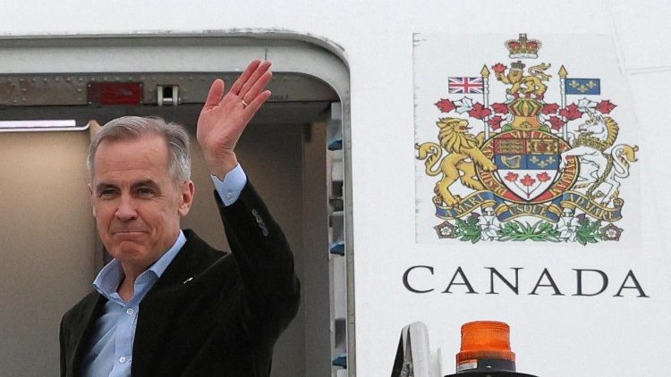 Canada's new Prime Minister Carney boards to depart for France, in Dorval