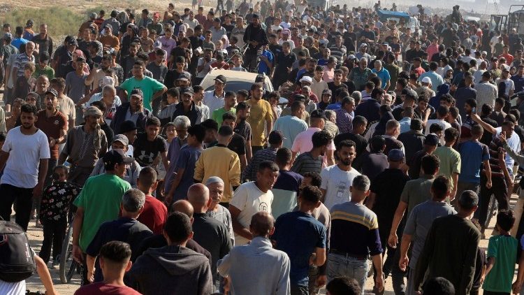 Palestinians seeking aid at GHF distribution point in Rafah