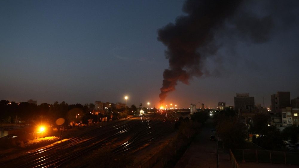 Fire of Israeli attack on Tehran Oil Refinery is seen following the Israeli strikes on Iran, in south of Tehran