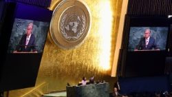 António Guterres nesta segunda-feira (22/09) na sede da ONU, em Nova York, pelo aniversário das Nações Unidas