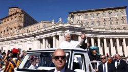 Pope Leo XIV leads the Angelus prayer in St. Peter's Square at the Vatican
