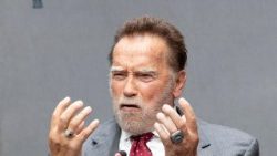 Арнольд Шварцэнэгер падчас прэс-канферэнцыі ў Зале Друку