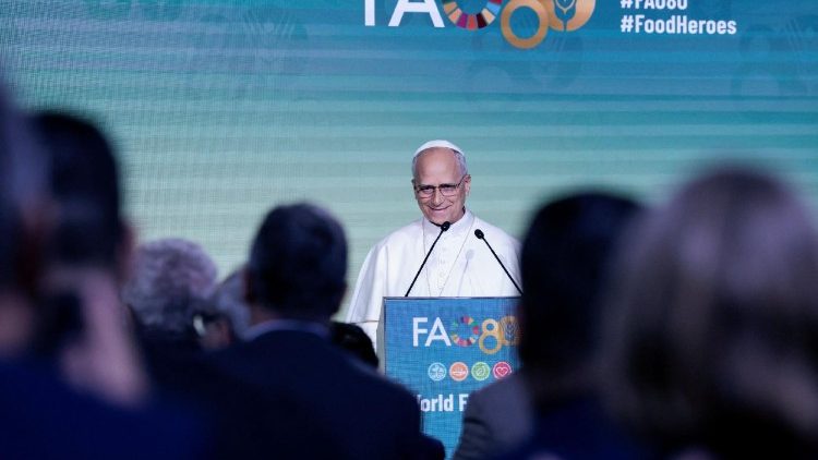 Pope Leo XIV speaks at FAO's ceremony for World Food Day in Rome