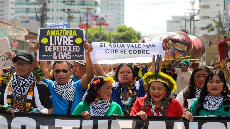 Demonstrators In Belém calling for climate justice