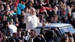 Pope Leo XIV arrives to hold a general audience in Saint Peter's Square at the Vatican