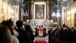 Leó pápa az isztambuli katolikus Szentlélek székesegyházban 