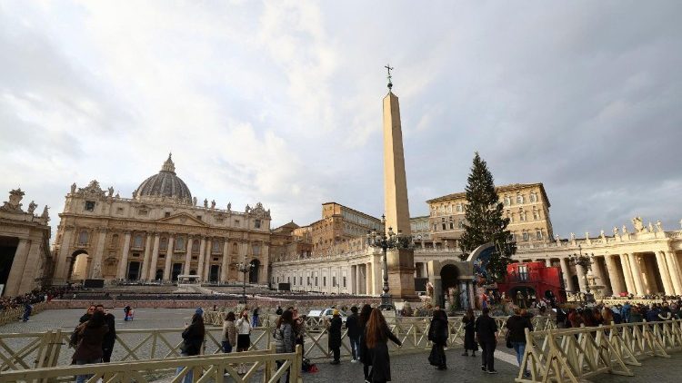 Christmas tree and Nativity scene in St. Peter's Square at the Vatican