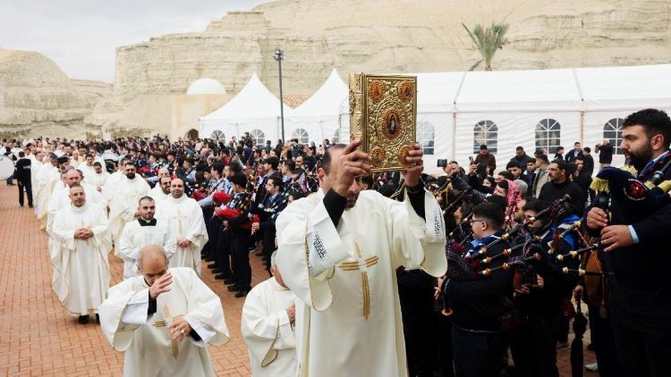 Catholics mark the baptism of Jesus Christ during an annual pilgrimage at the Baptism Site along the Jordan River in Jordan