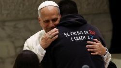 Pope Leo XIV meets the youth of Rome's diocese in the Paul VI Hall at the Vatican