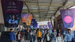 Visitors arrive at the AI Impact Summit in New Dehli this February