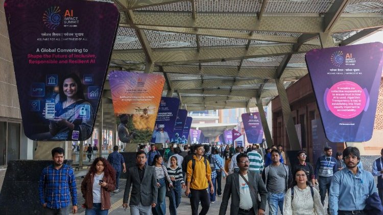 Visitors arrive at the AI Impact Summit in New Dehli this February