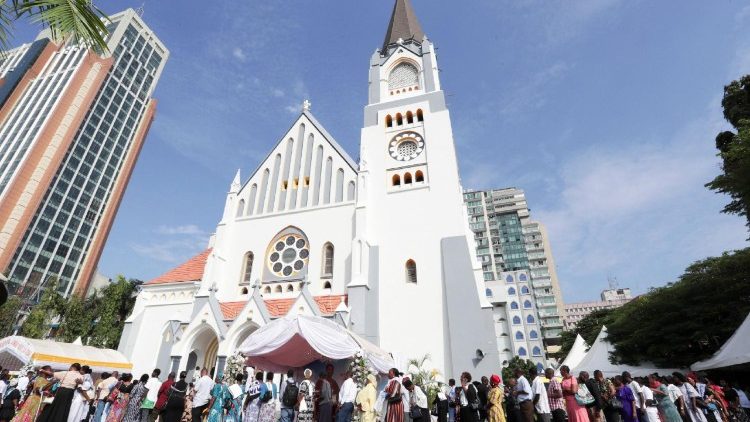 Outside the St. Joseph's Cathedral in Dar es Salaam on the day of the Requiem Mass 