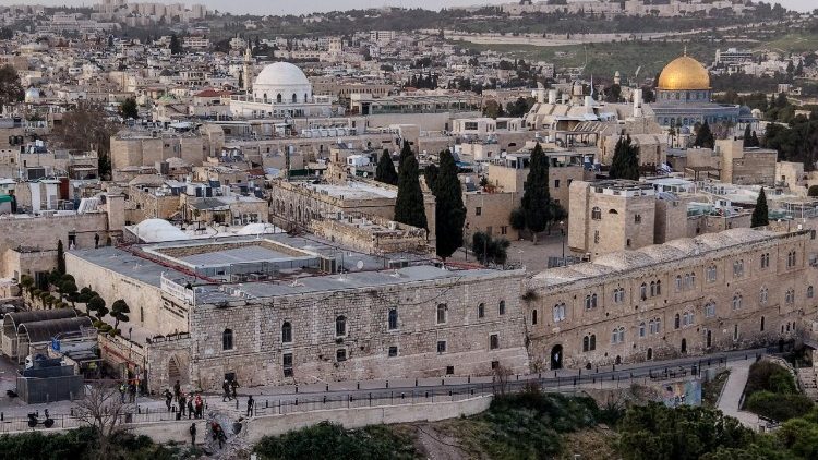 A drone photo of emergency services inspect the damage in Jerusalem's Old City