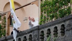 Pope Leo XIV leaves the papal residence to head back to the Vatican, in Castel Gandolfo