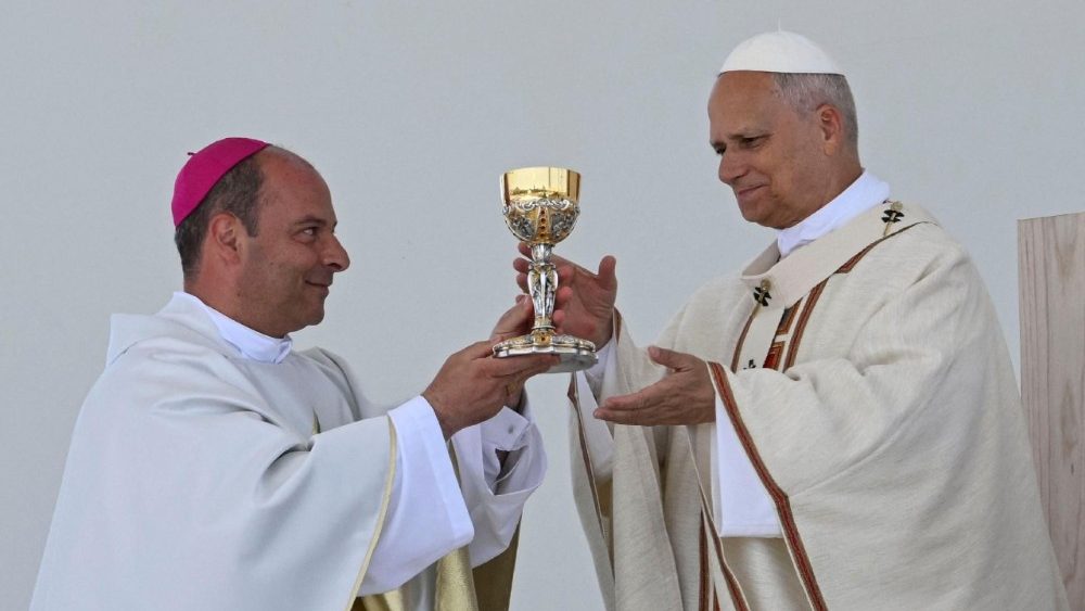 El Papa León XIV y Monseñor Eloy Alberto Santiago en la Misa en el Puerto de Santa Cruz de Tenerife, último día del Pontífice en suelo canario.