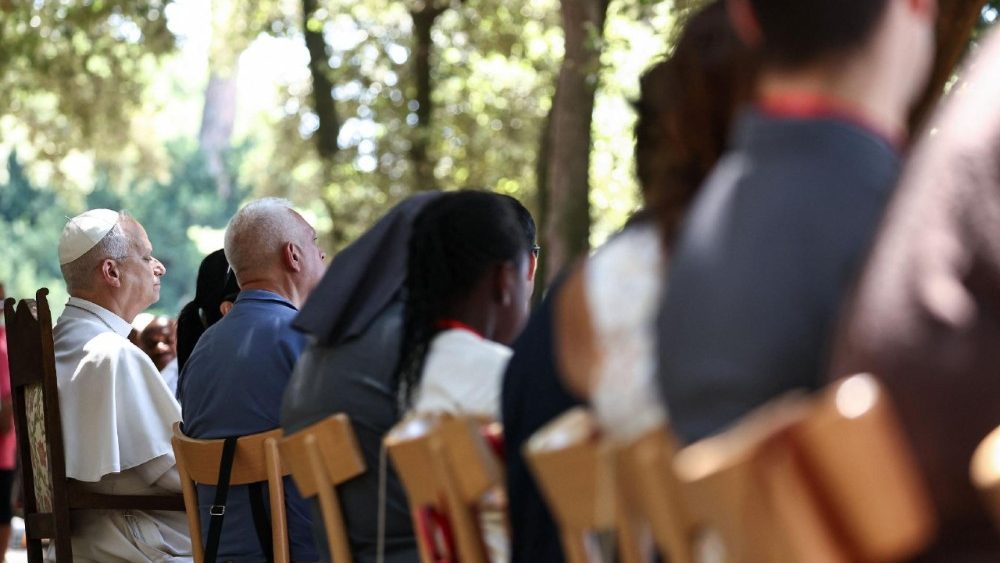 Pope Leo has lunch with vulnerable people from the Diocese of Rome at Borgo Laudato Si, in Castel Gandolfo