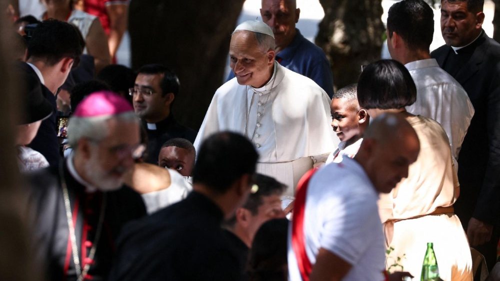 Pope Leo has lunch with vulnerable people from the Diocese of Rome at Borgo Laudato Si, in Castel Gandolfo