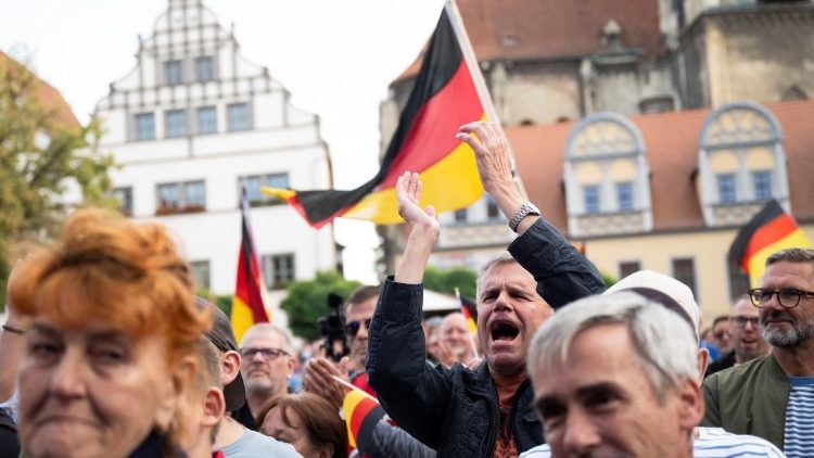 Bei einer AfD-Wahlkampf-Veranstaltung am Dienstag in Naumburg