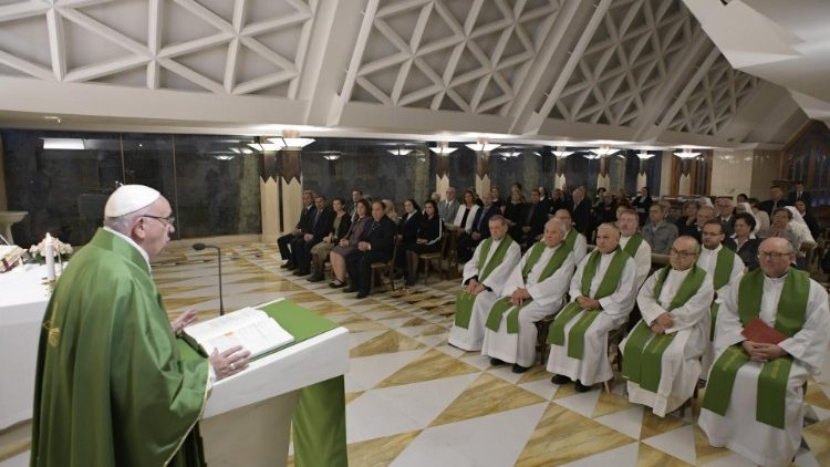 Pope Francis at Mass at Casa Santa Marta in the Vatican on October 12, 2018. 