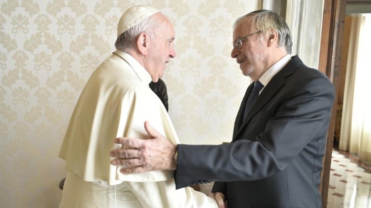 Andrea Riccardi 2019 bei einer Begegnung mit dem Papst