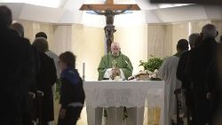 Pope Francis at Mass at the Vatican's Casa Santa Marta, Feb. 28, 2019. 