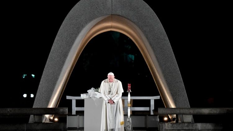Pope Francis prays at the Atomic Bomb Hypocentre Park in Nagasaki