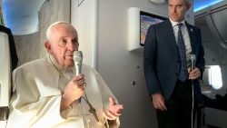 Pope Francis speaks with journalists on the return flight from Bahrain.