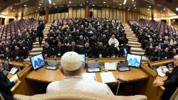 Pope Francis addresses partecipants in the Assembly of the Union of Superiors General 