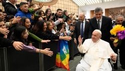Pope Francis greets school children and students from across Italy