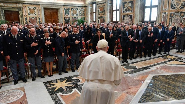 Pope Francis greets directors and staff of the Vatican Inspectorate of Public Security