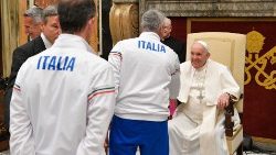 Pope Francis greets Italian pentathletes