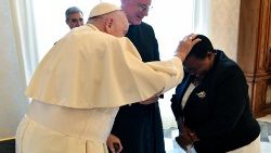 Pope Francis blesses Ms. Robinah Nabbanja, Prime Minister of Uganda