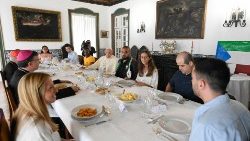 Pope Francis at lunch with ten young people in the Apostolic Nunciature in Lisbon