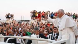 Papa Francisco durante a JMJ de Lisboa em 2023