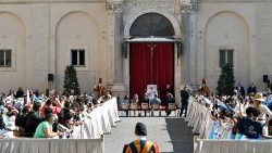 Pope Francis meeting the "Familia da Esperanca" association in the Vatican