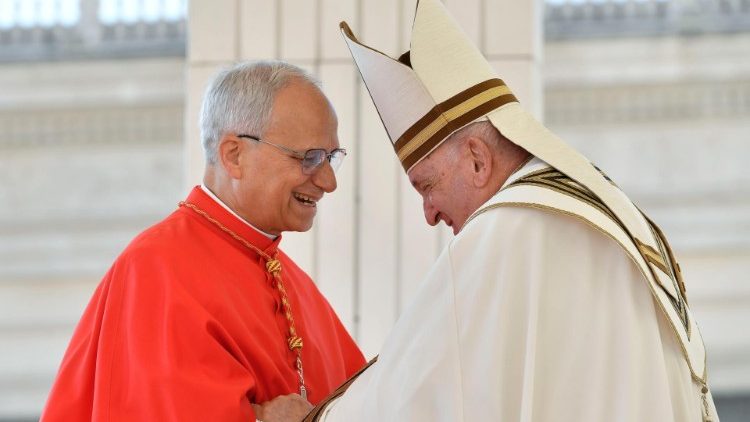 Pope Leo XIV (then Cardinal Robert Prevost) with Pope Francis on September 30, 2023  
