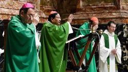 Il cardinale Charles Bo mentre celebra la Messa nella basilica vaticana
