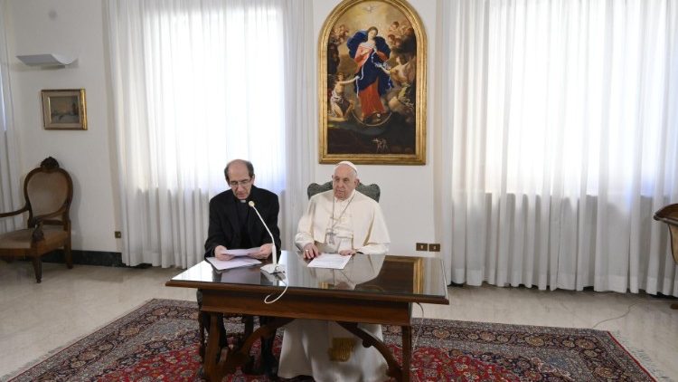 Pope Francis and Bishop Paolo Braida during the Angelus at Casa Santa Marta