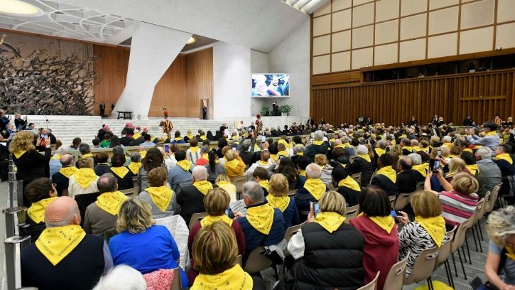 Un momento dell'incontro con i pellegrini delle diocesi di Cesema-Sarsina, Tivoli, Savona-Noli e Imola