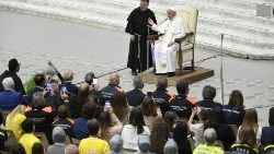 Pope Francis meets with volunteers who assisted at the World Day of Children