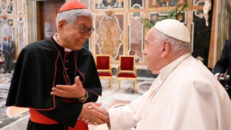 Pope Francis with Cardinal Lazzaro You Heung-sik, Prefect of the Dicastery for the Clergy