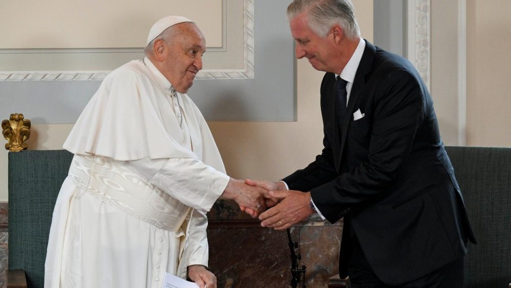 Сустрэча Папы з бельгійскімі ўладамі ў каралеўскай рэзідэнцыі ў Брусэлі